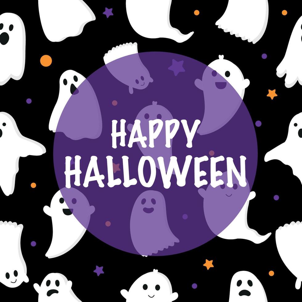 Banner, card Happy Halloween with ghosts. graphics vector