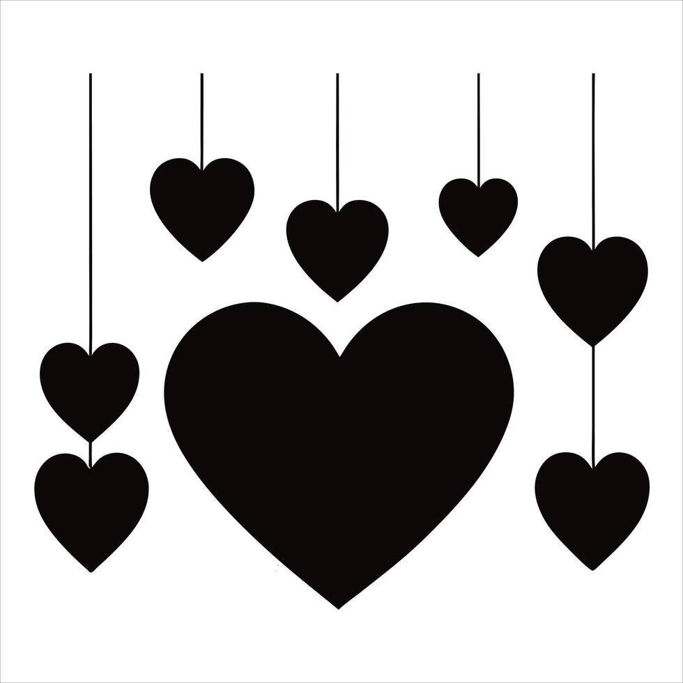 Valentine silhouette Textured Hanging Hearts with Bows Art vector