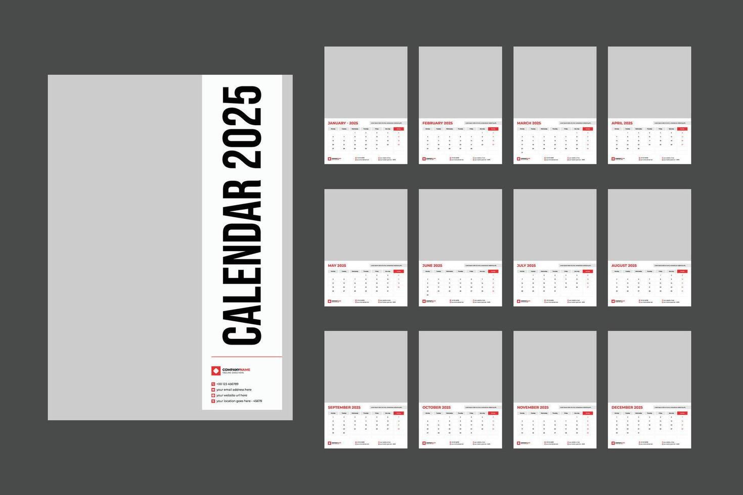 new year 2025 wall a3 size calendar design with cover page vector