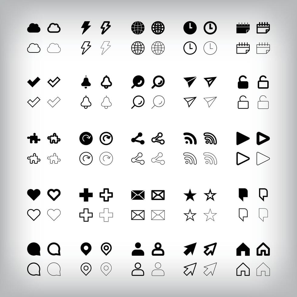 Sets of simple web icons of different thickness. Unique website icons design. Media, business and Network design. vector