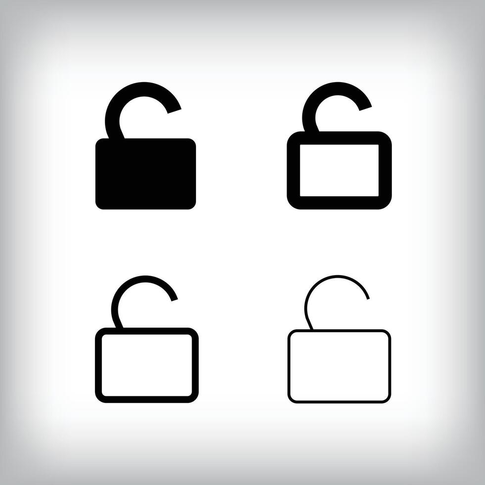 Simple open lock icon set. 4 Different thicknesses and padlock designs. Communication and global icon vector