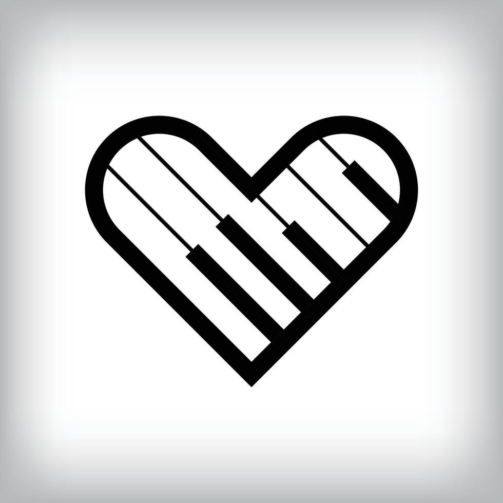 Piano keys inside heart line. Unique music design. Company, course and music company design. vector