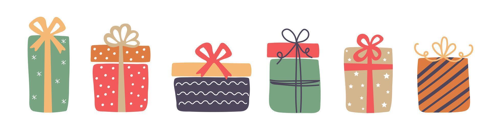 Set of gift boxes. Gift boxes for Christmas, New Year or Birthday. vector
