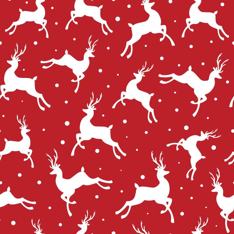 Christmas seamless pattern with deer and snow on a red background. vector