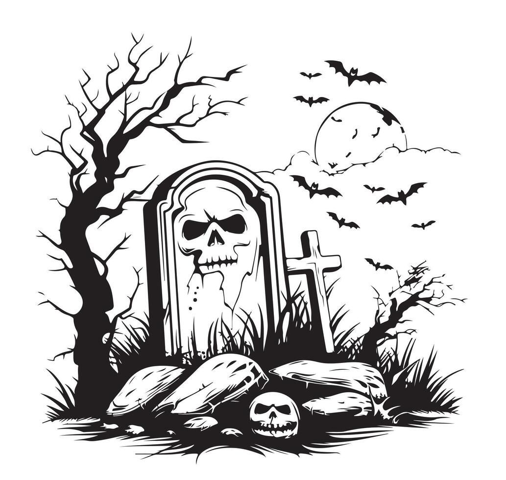 Doodle style tombstone engraving sketch in format vector