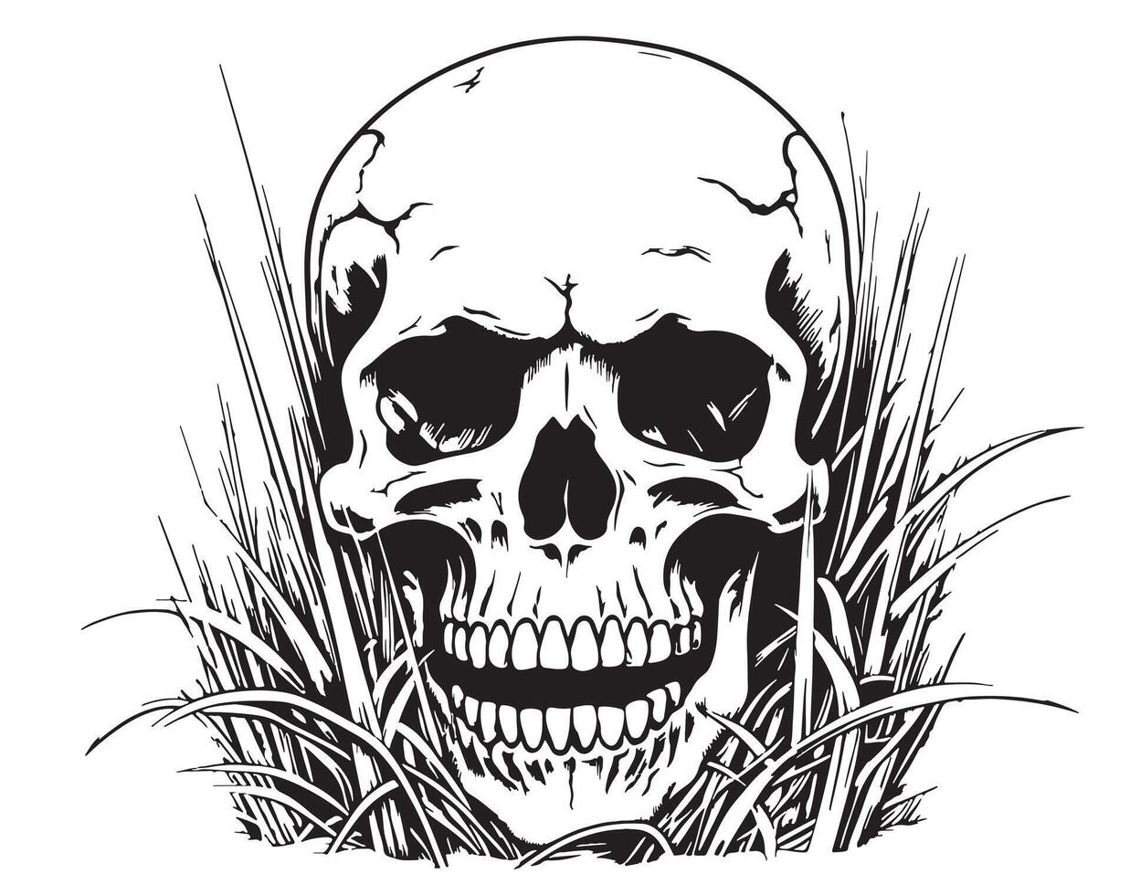 Human skull in the grass sketch hand drawn Death Day vector