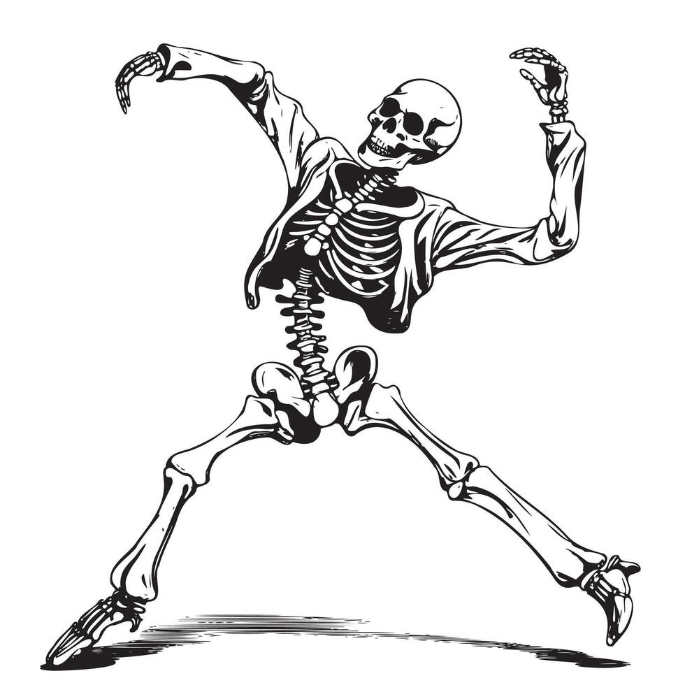 Dancing Skeleton sketch hand drawn illustration Halloween party vector