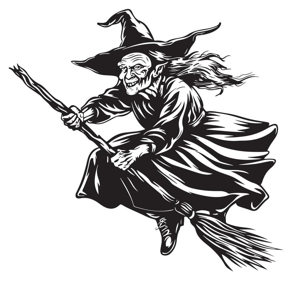 Witch flying on broomstick vector