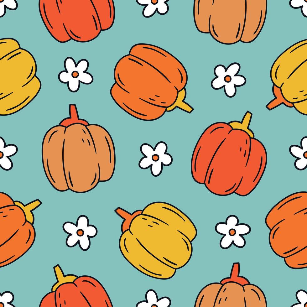 Floral Pumpkin Seamless Pattern Fall Pumpkin Background vector