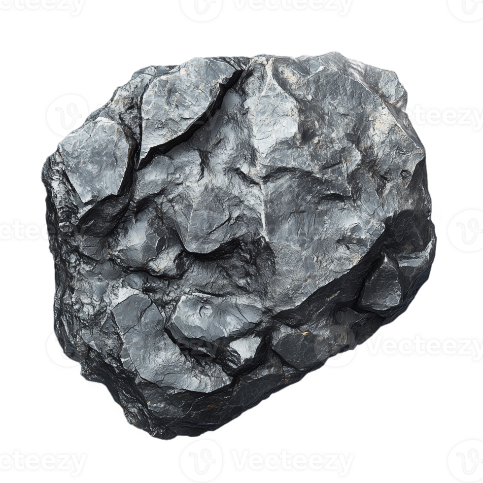 Rough textured black coal rock isolated on transparent background for industrial and energy concepts png
