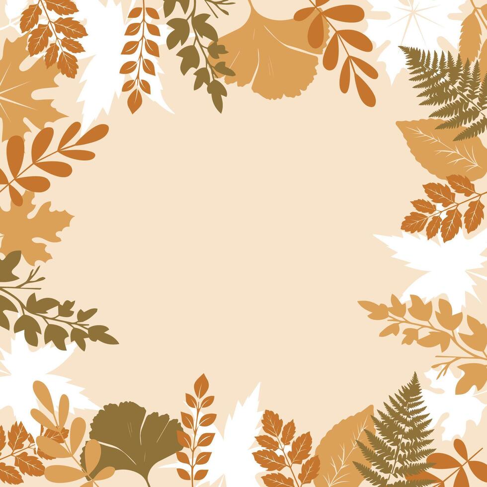 Minimal vintage autumn beige background with colorful dry leaves frame and empty copy space. Social media autumn banner. Flat illustration. Perfect banner, poster, flyer, cover background vector