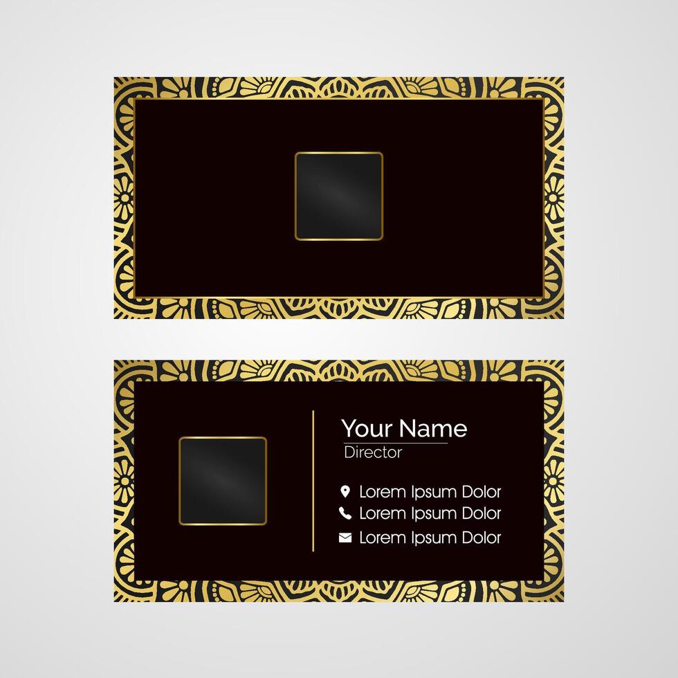 Luxury business card black with gold mandala vector