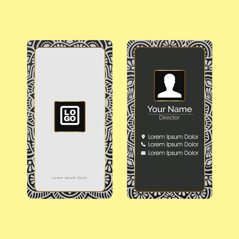 Luxury black white business card with mandala white vector