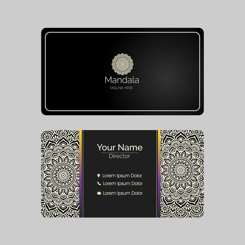 Luxury business card black with mandala white vector