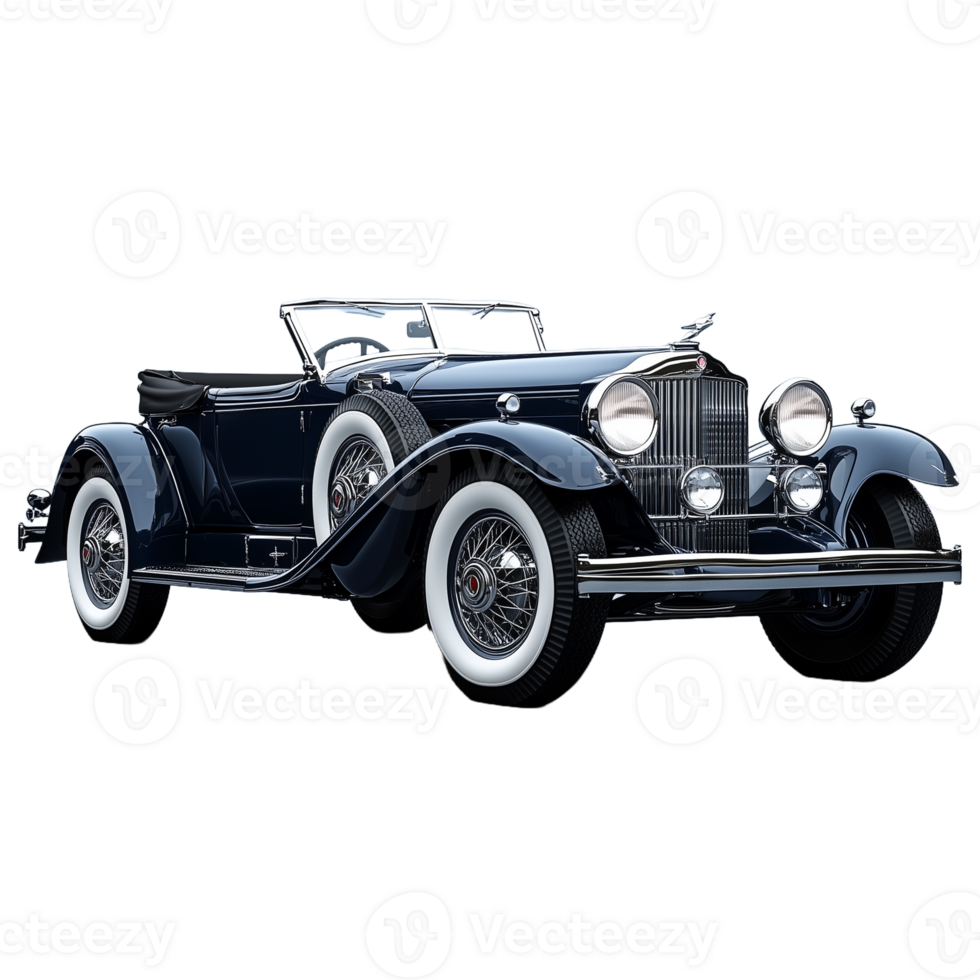Photo of a vintage convertible car with chrome details on a transparent background png