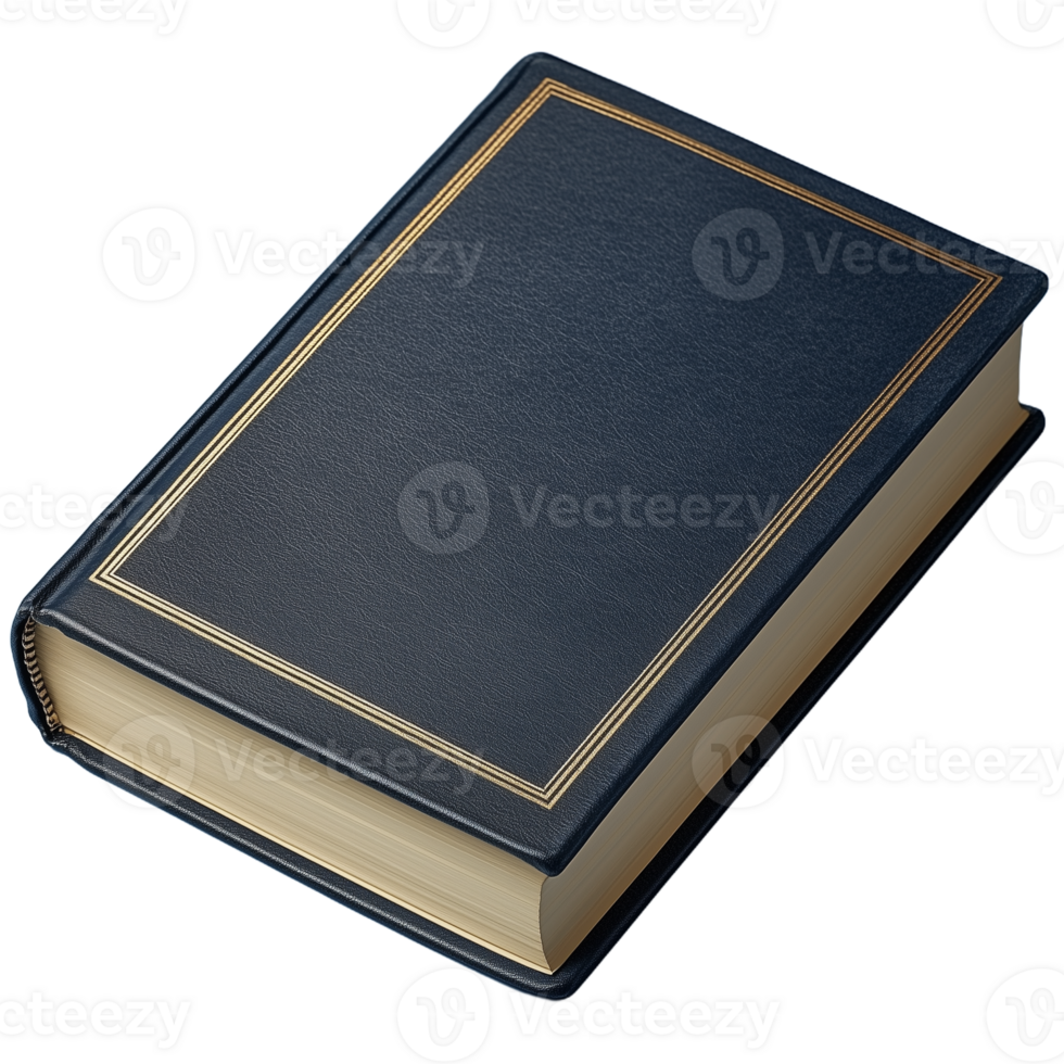 Realistic photo of a blue hardcover book with detailed binding on a transparent background png