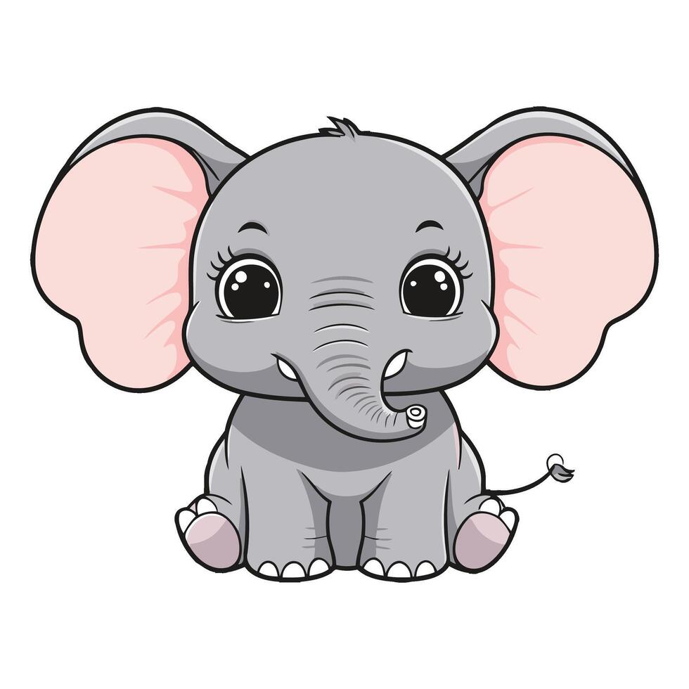 Chibi Elephant Sitting with a Bright Grin vector