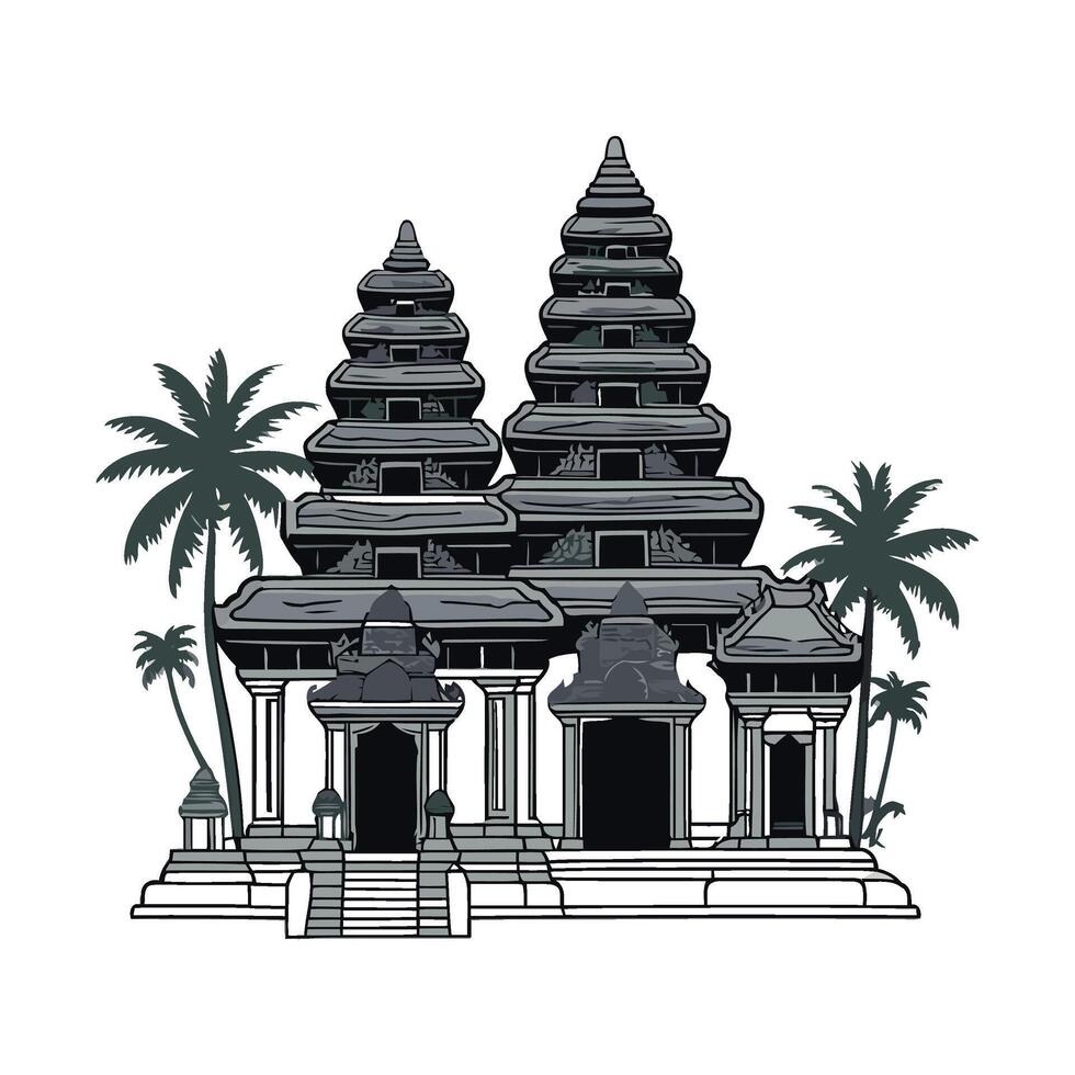 temple with palm trees icon sticker vector