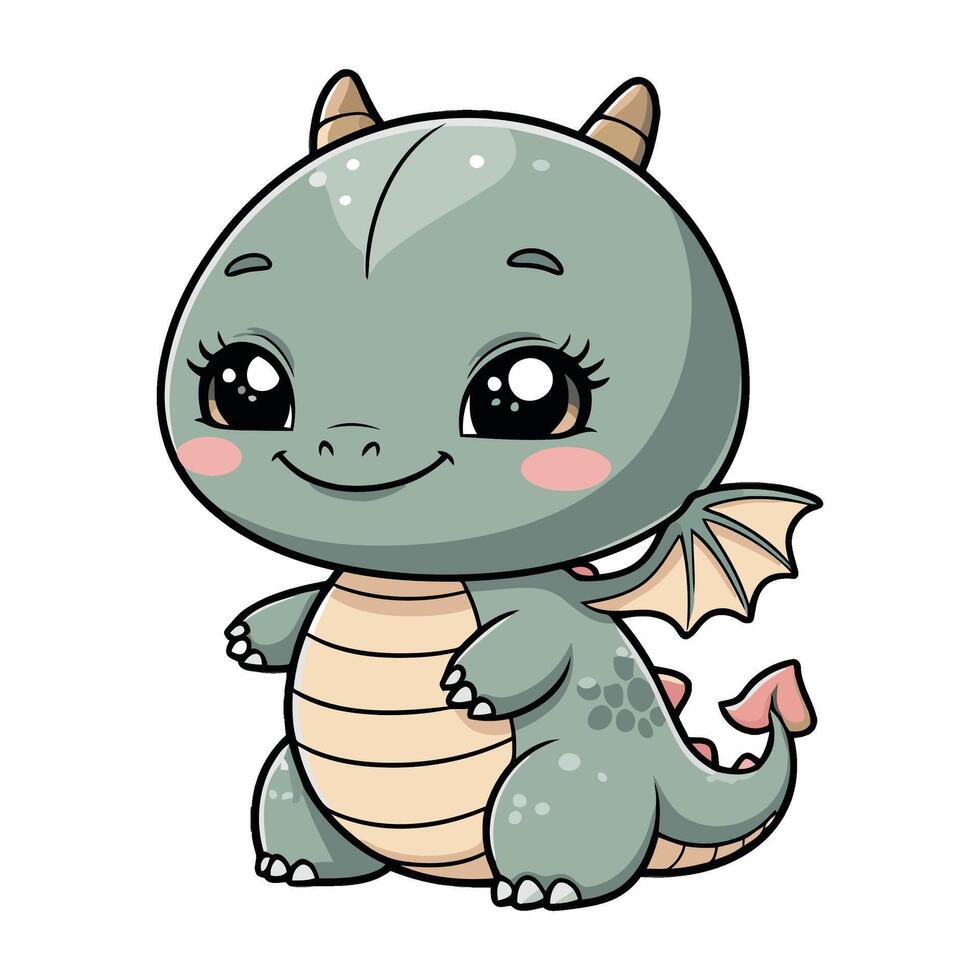 Chibi Dragon Sitting with a Playful Grin vector