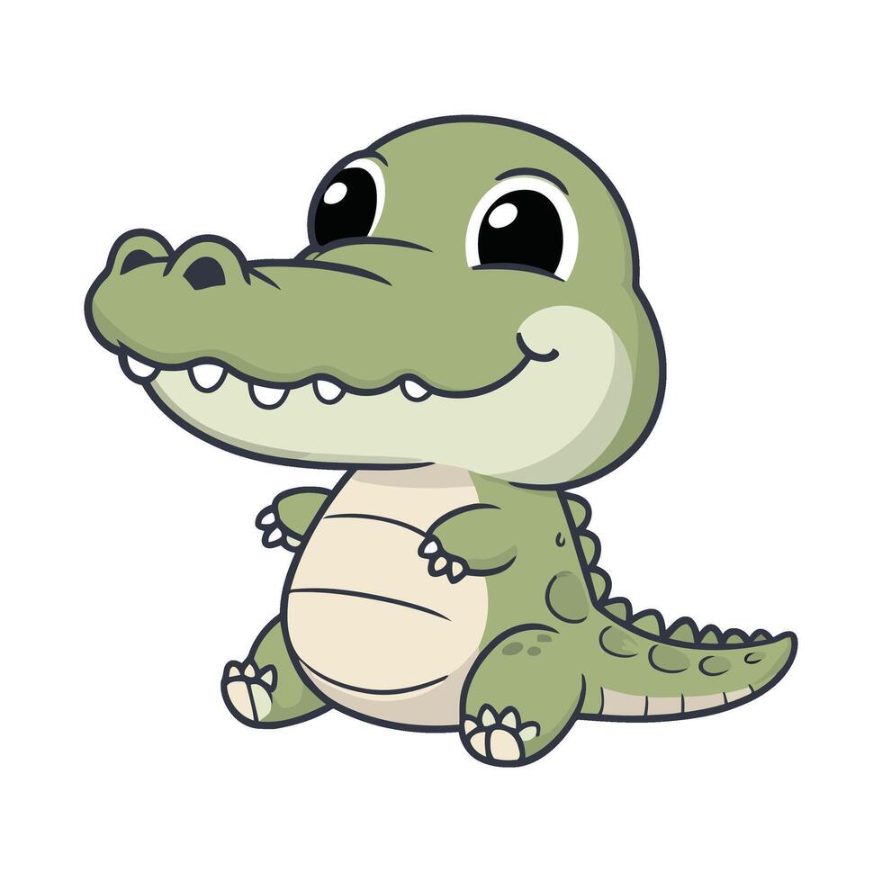 Laughing Alligator Chibi Sitting in Happines vector