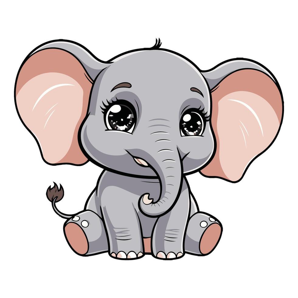 Chibi Elephant Sitting with Gentle Smile vector