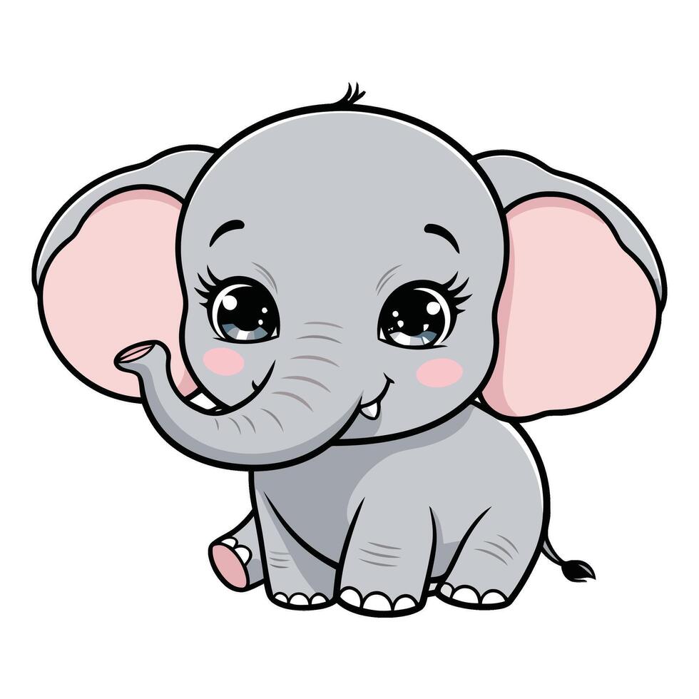 Chibi Elephant Sits and Giggles Happily vector