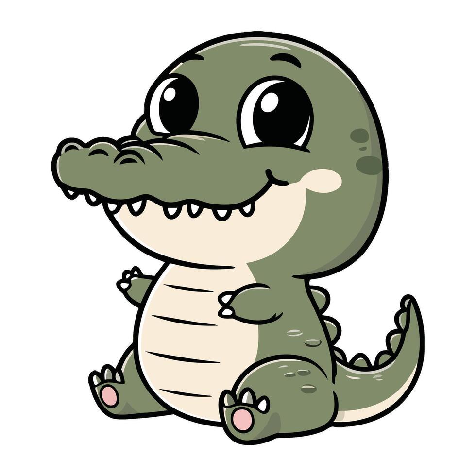 Cute cartoon crocodile chibi style sitting vector
