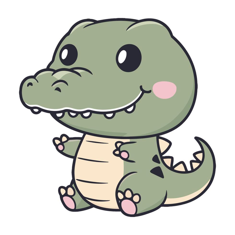Sitting Chibi Alligator with Bright Smile vector