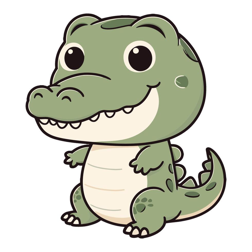 Chibi Alligator Sits and Giggling Happily vector
