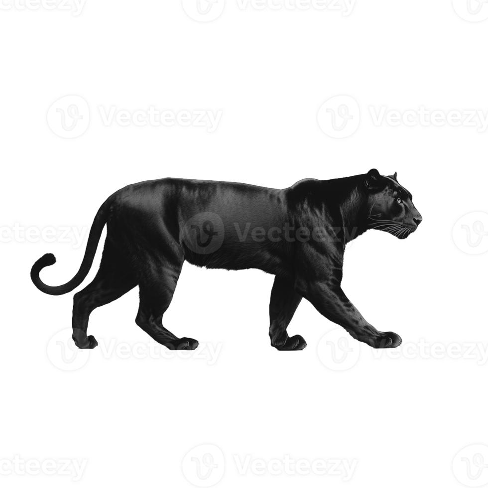 Realistic photo of a black panther walking on a transparent background png
