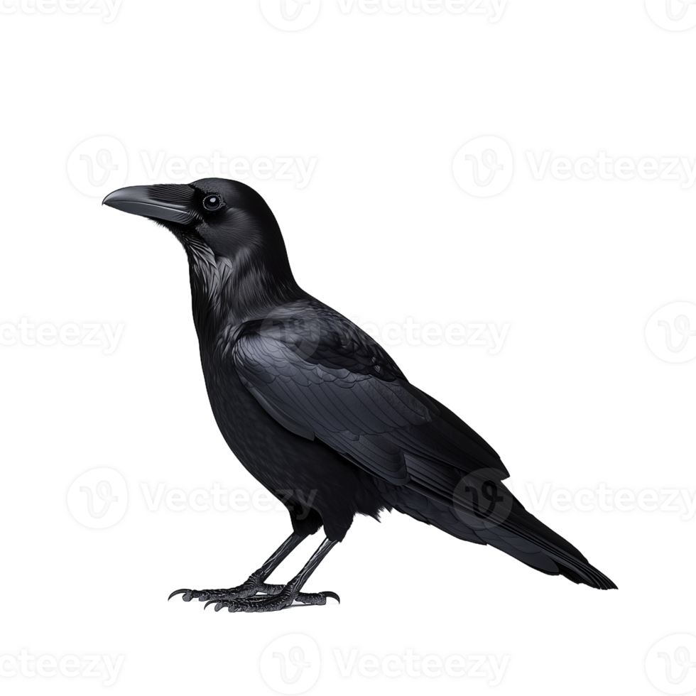 Realistic photo of a black raven standing on a transparent background png