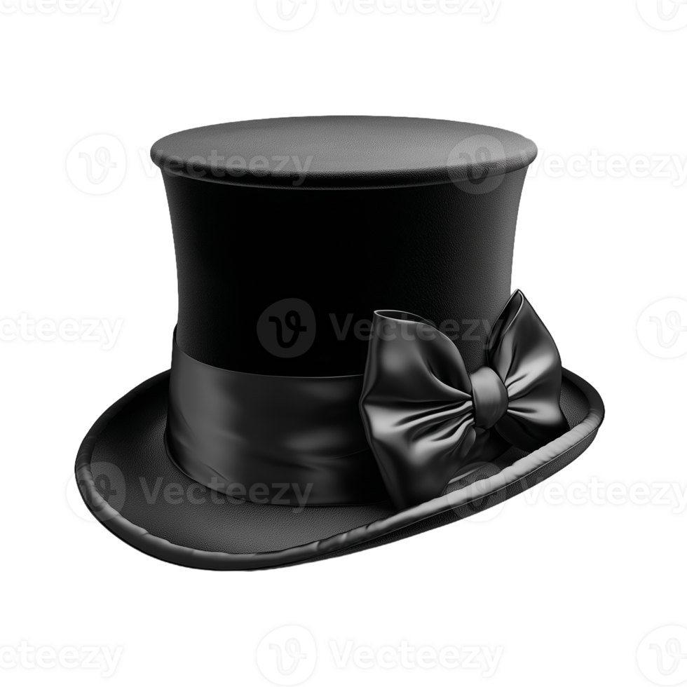 Photo of a black top hat with a wide brim on a transparent background png