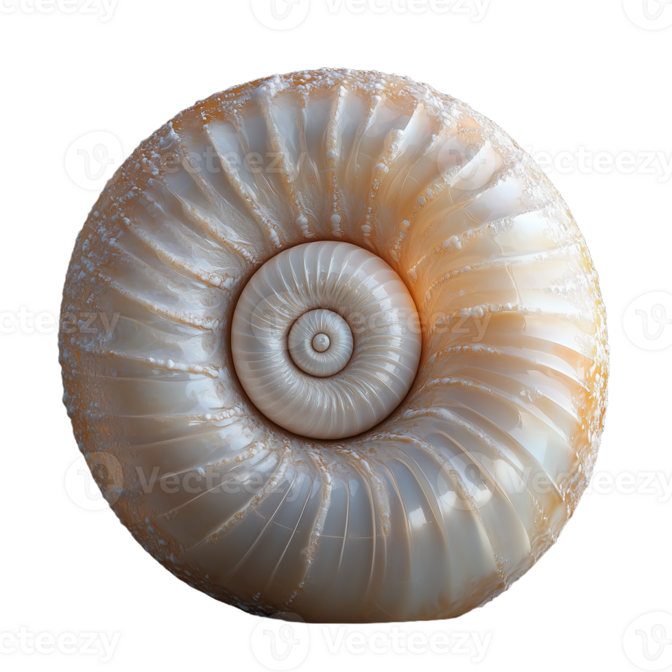 Photo of a circular seashell with spiral pattern on a transparent background png