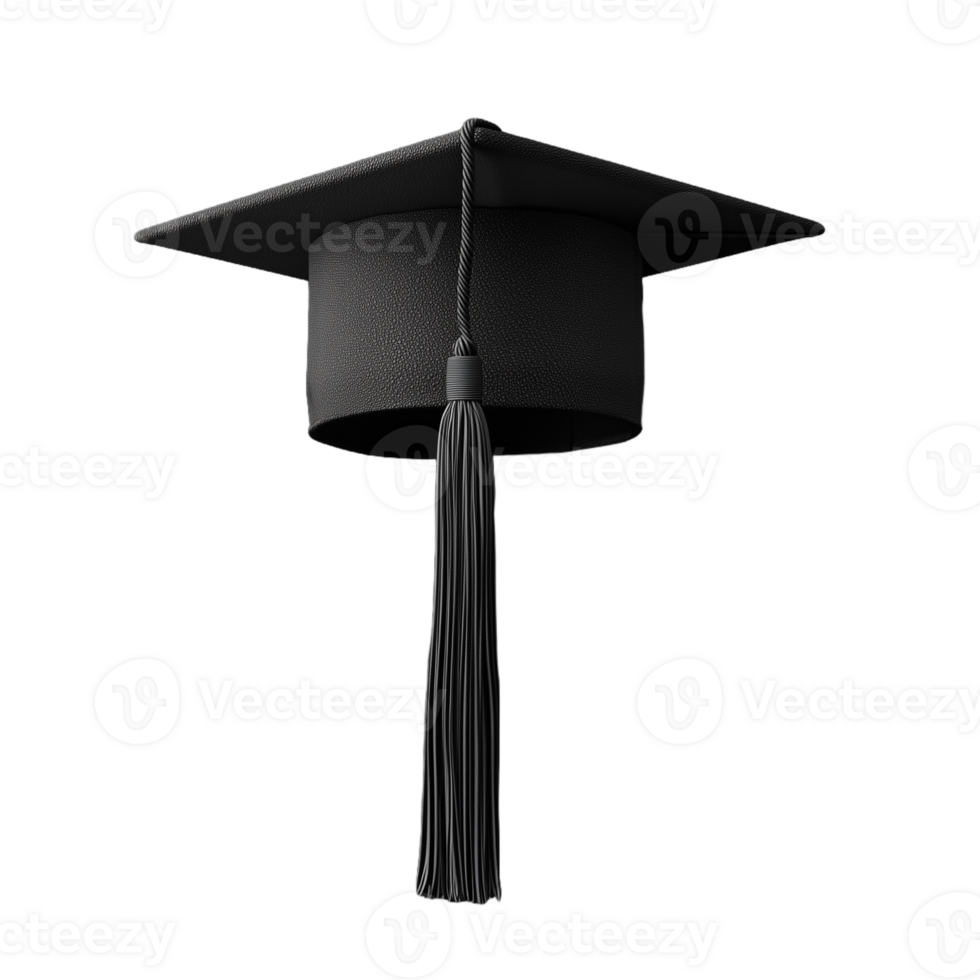 A 3D render of a graduation cap with a long tassel on a transparent background png
