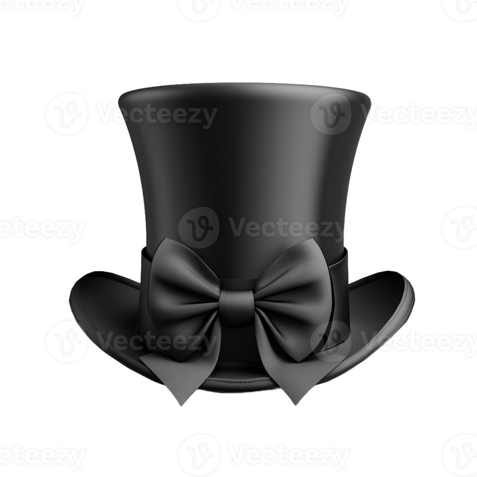 Realistic photo of a black top hat with a bow on a transparent background png
