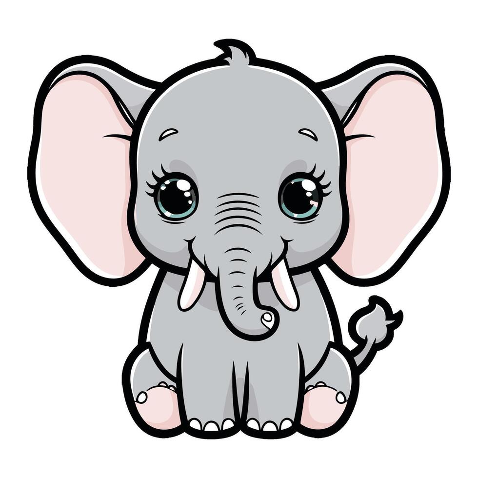 Chibi Elephant Smiling and Sitting Quietly vector