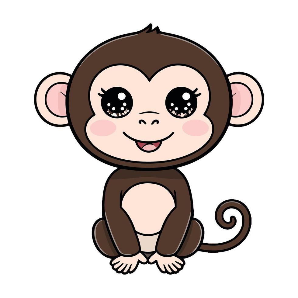 Cartoon monkey chibi with smile face vector