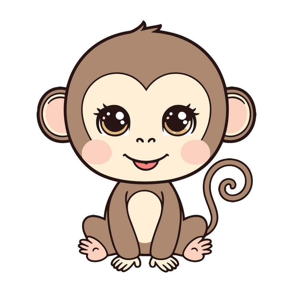 A cartoon monkey sitting illustration sticker vector