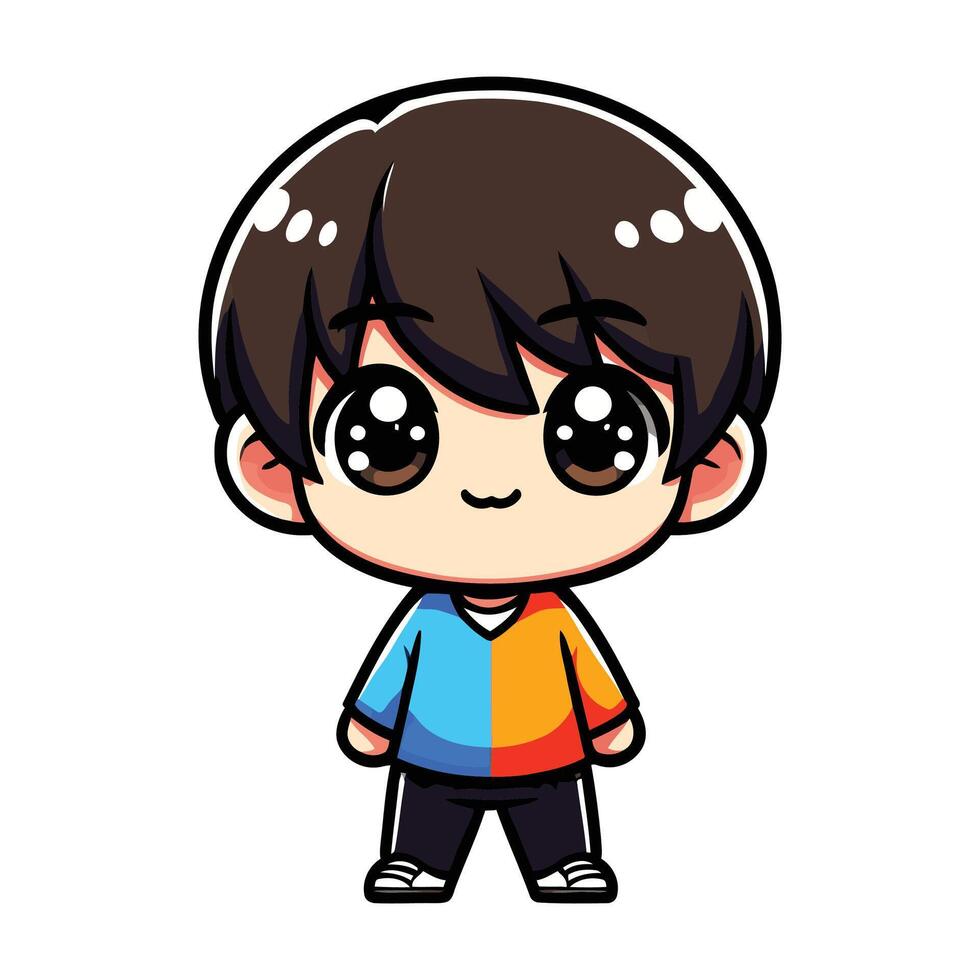 Cute blue orange Boys Smiling Cartoon chibi style vector