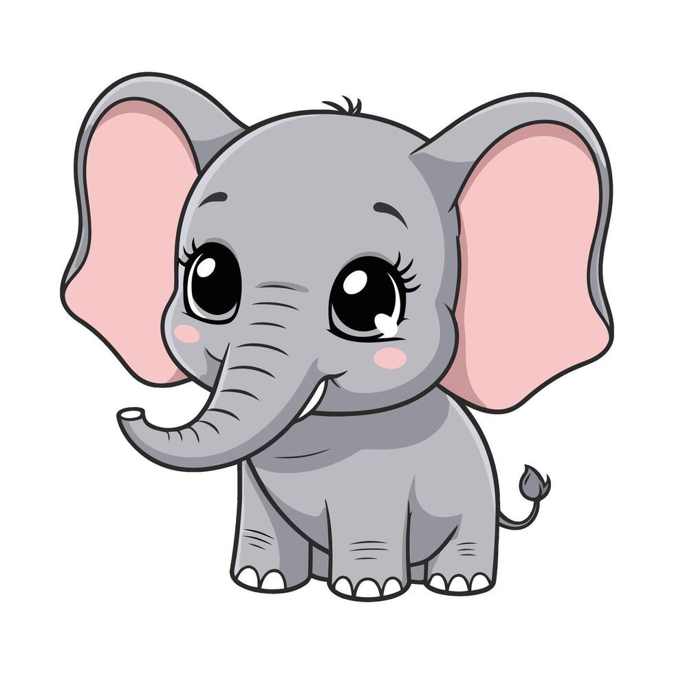 Chibi Elephant Laughs with Joyful Eyes vector