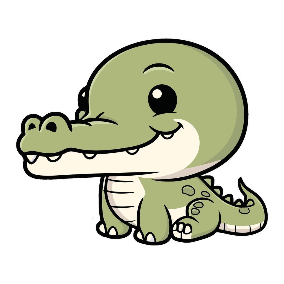 Chibi Alligator Laughs While Sitting Calm vector