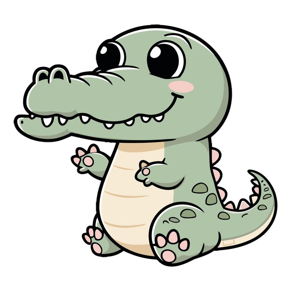 Chibi Alligator Sitting with Big Smile vector