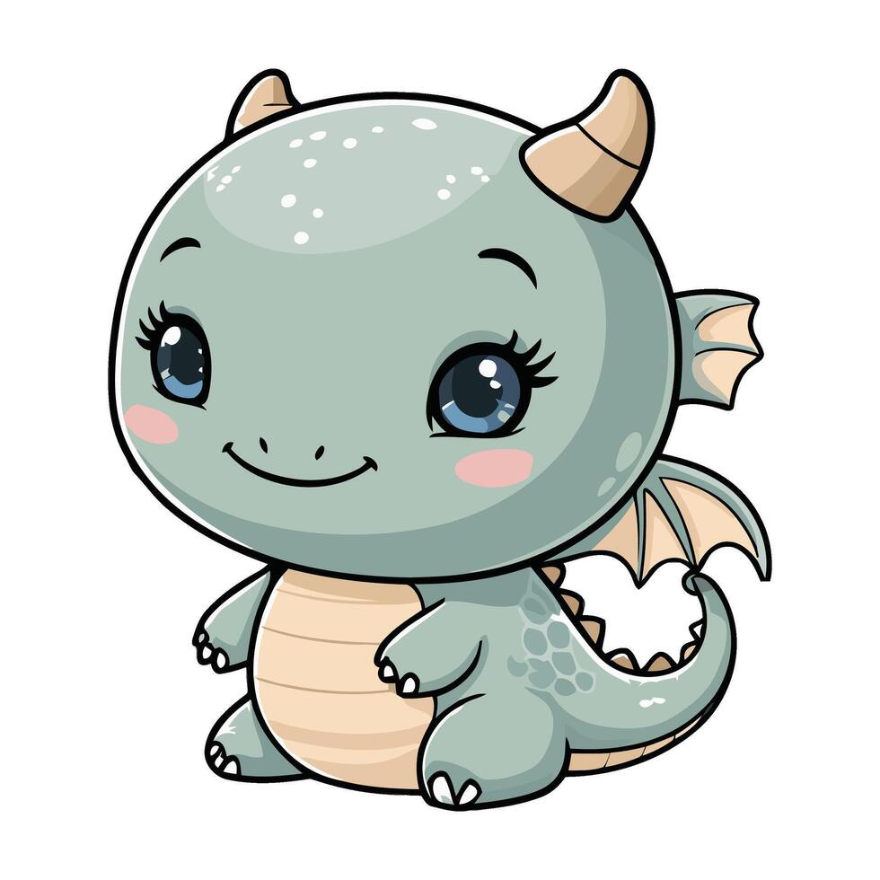 Chibi Dragon Sitting with a Playful Grin vector