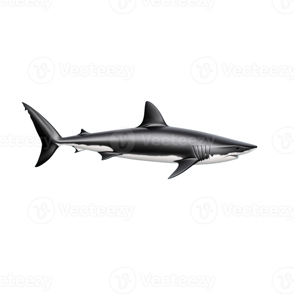 Great white shark with open mouth swimming isolated on transparent background png
