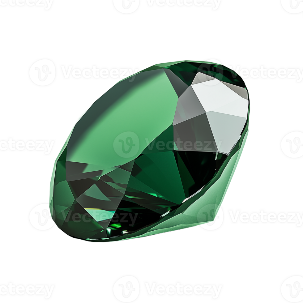 Emerald gemstone with polished faceted surface isolated on transparent background png