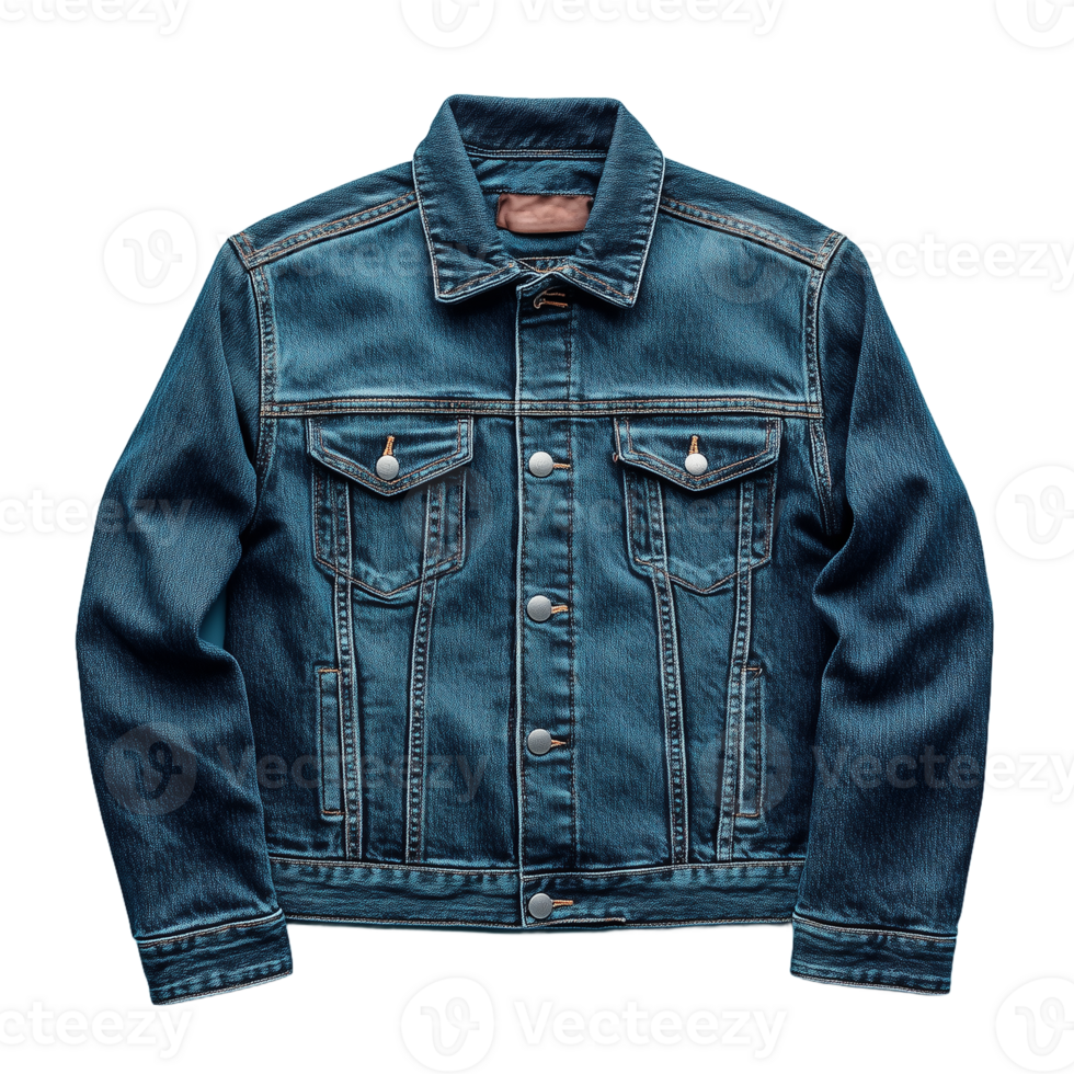 Blue denim jacket with buttons and collar isolated on transparent background png
