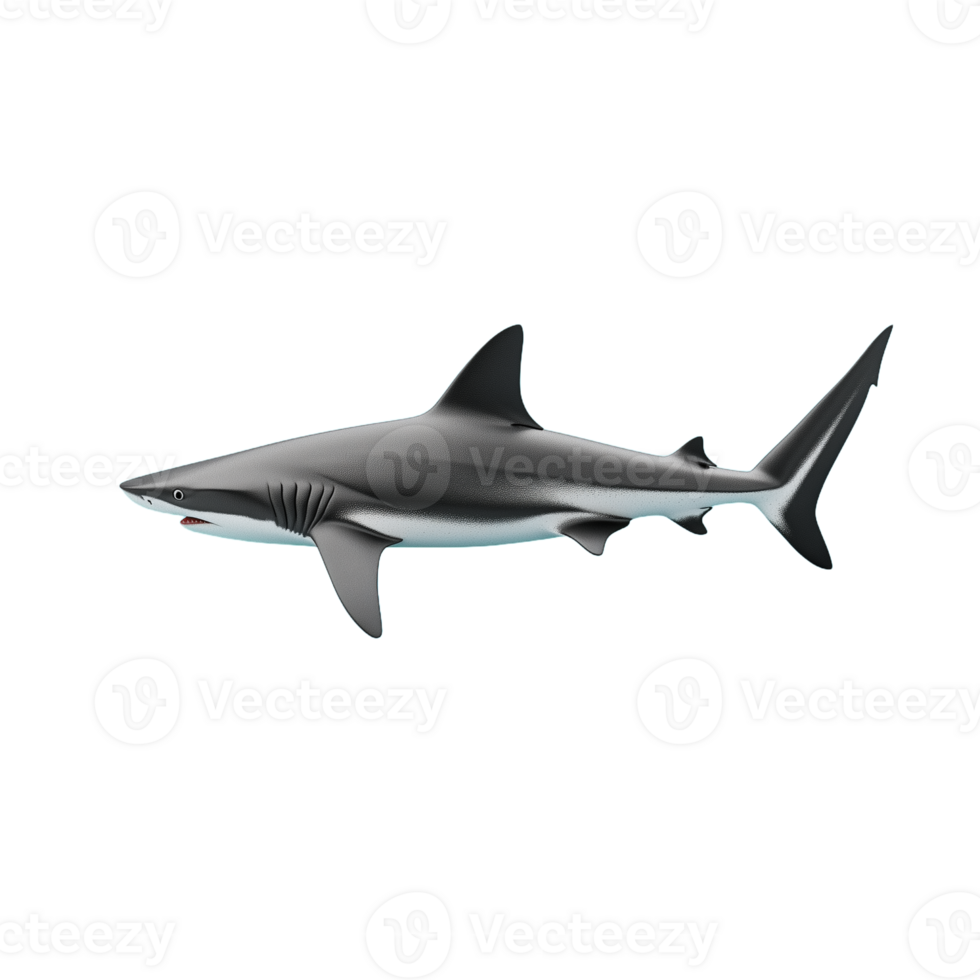 Great white shark swimming with fin above its body isolated on transparent background png