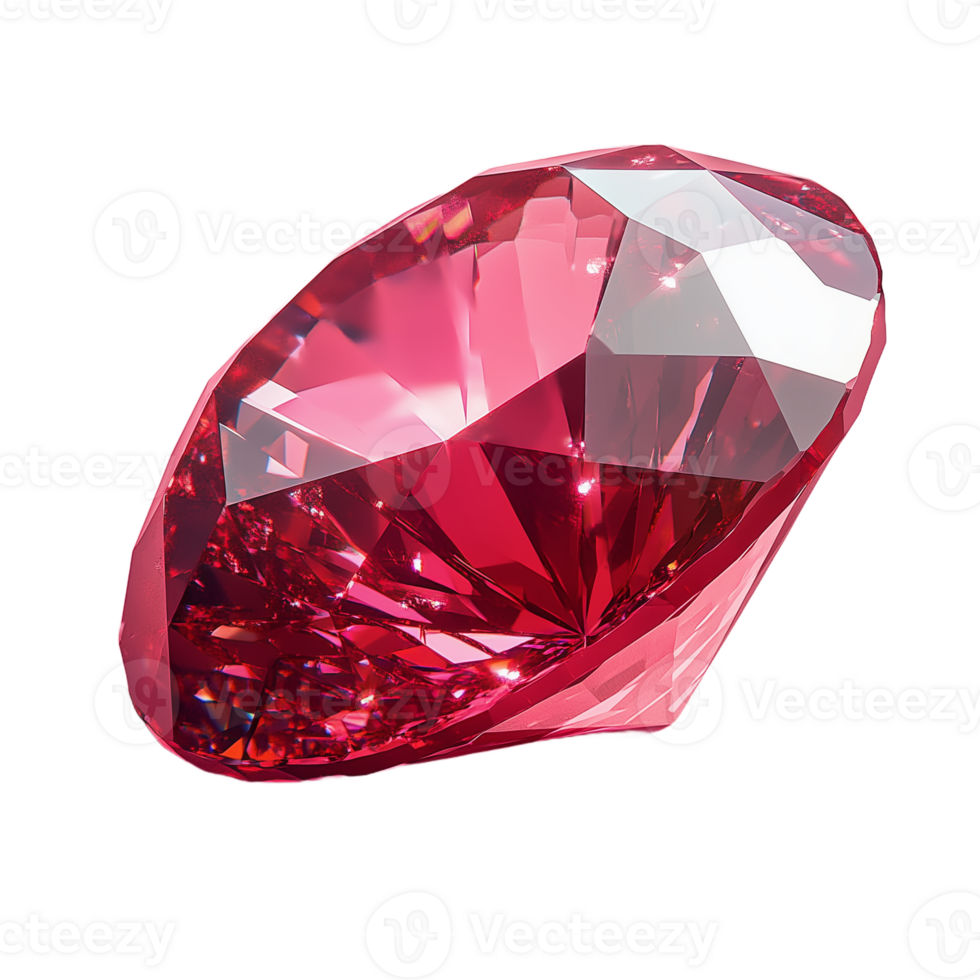Ruby gemstone with radiant cut and sparkling surface isolated on transparent background png