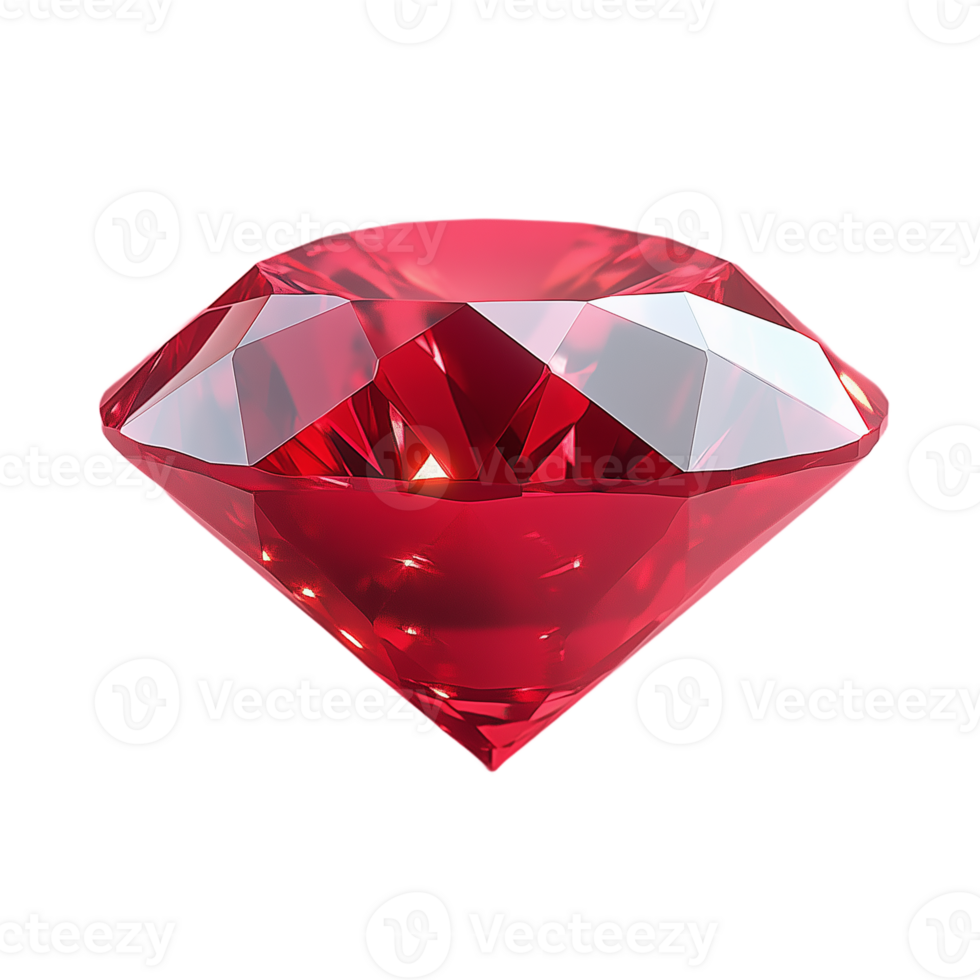 Faceted ruby gemstone with radiant cut isolated on transparent background png