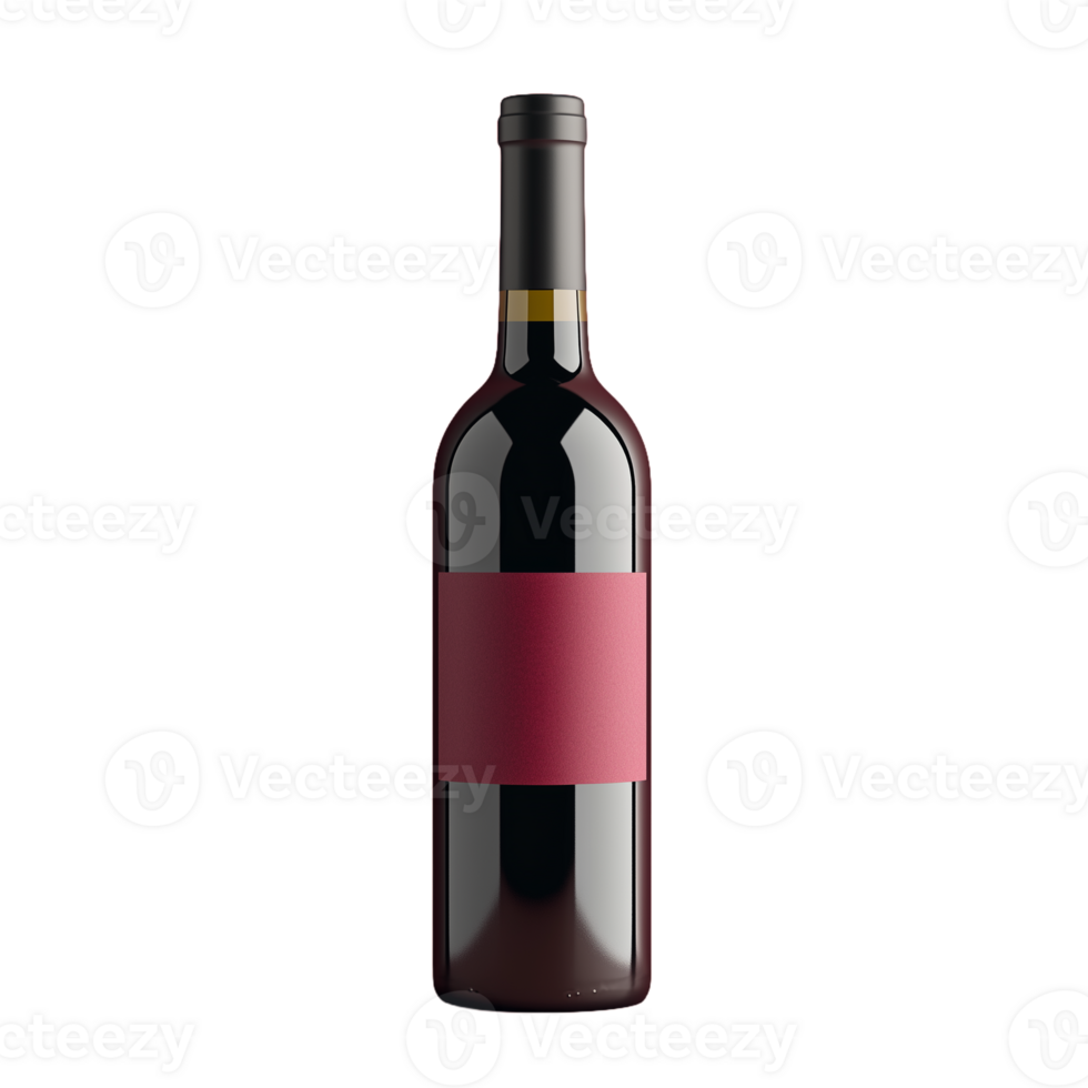 Wine bottle with deep red liquid and black label isolated on transparent background png